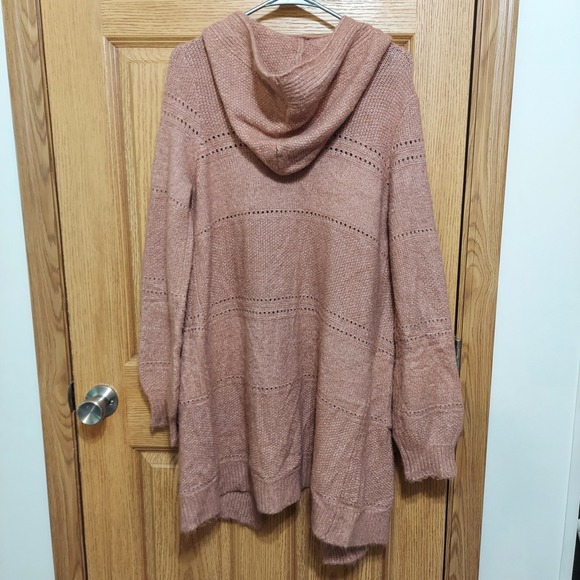 Bibi Cardigan Open Front Long Hooded Sweater with Pockets Women's Small Pink - Picture 5 of 9